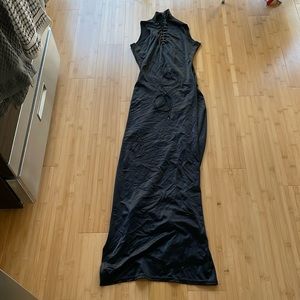 Long turtle neck with front detail dress in black